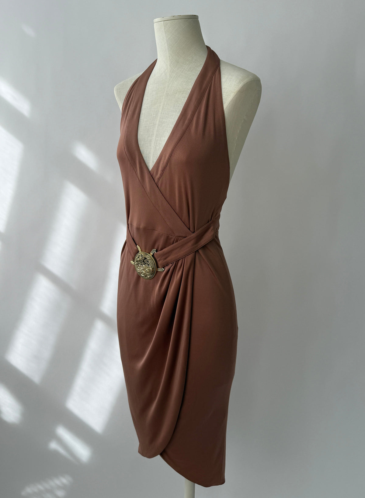 Versace 2005 Vintage Runway Brown Backless Wrap Dress (M)