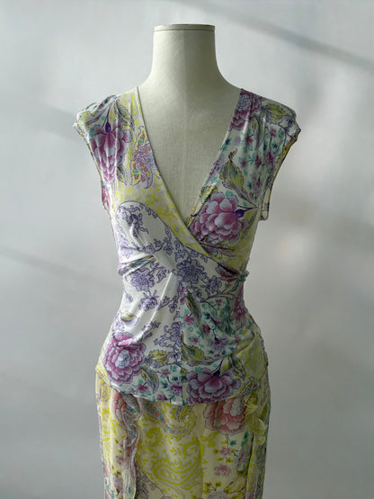Emanuel Ungaro 2000s Vintage Silk Floral Two Piece Skirt Set (S)