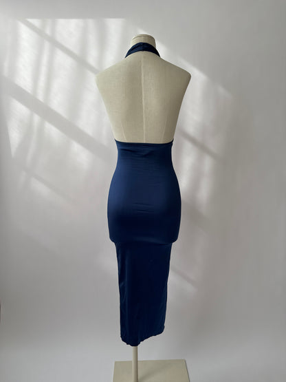Blumarine S/S 1990 Vintage Blue Pearl Halter Dress (XS-M)