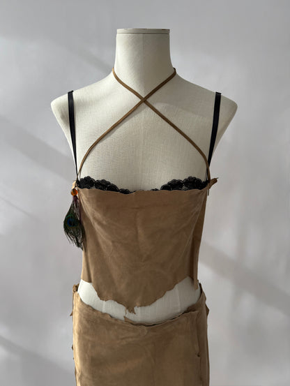 Dolce & Gabbana 2001 Frayed Suede and Feather Set (S)