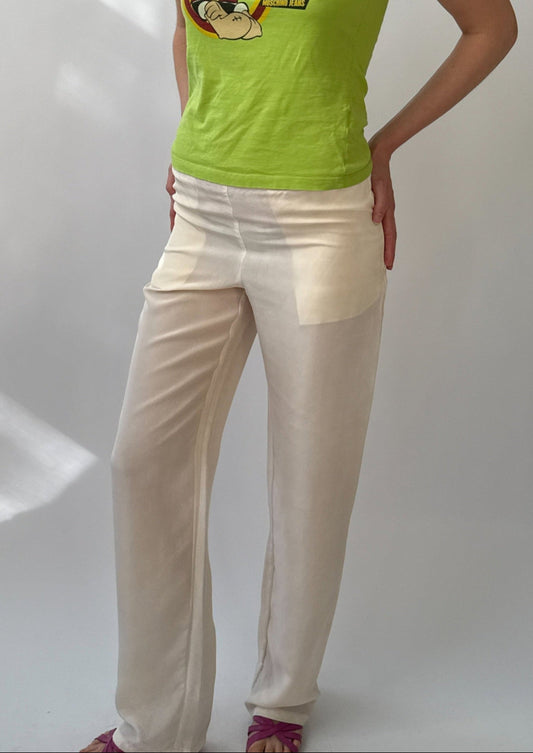 Gucci by Tom Ford 2002 White Silk Semi-Sheer Pants (XS)