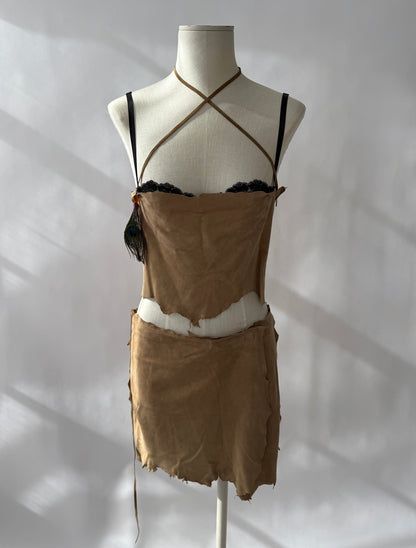 Dolce & Gabbana 2001 Frayed Suede and Feather Set (S)