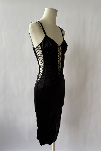 Side front view of the Dolce & Gabbana Lace up Dress on a mannequin