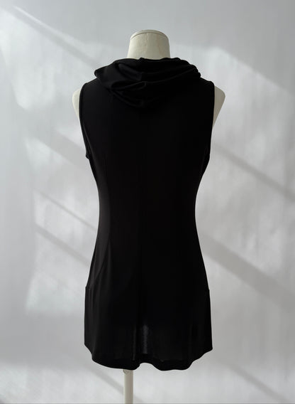 Full length photo of the Dolce & Gabbana 1996 Runway Hooded Mini Dress seen from the back on a mannequin.