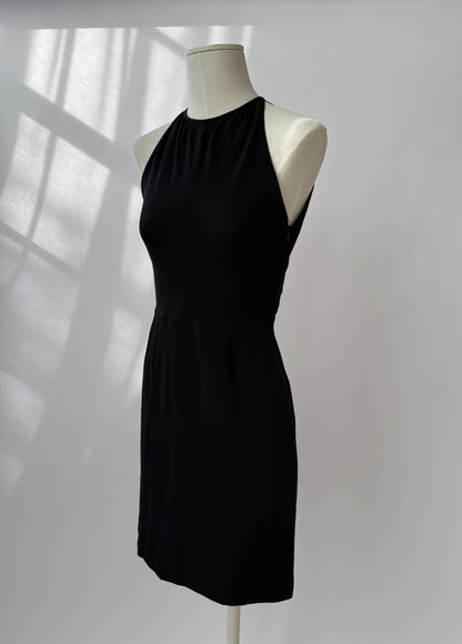 Valentino F/W 2001 Runway Black Silk Beaded Backless Mini Dress (S)