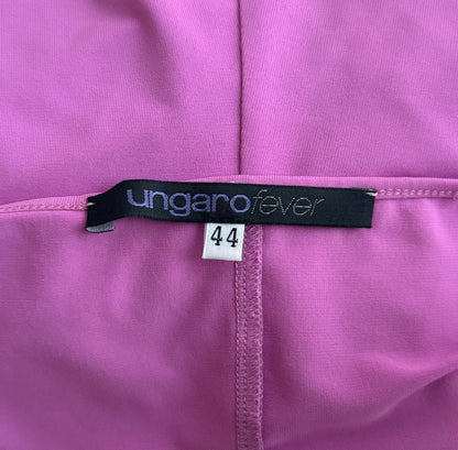 Detail photo of the brand and size tag of the Emanuel Ungaro silk ruffle top