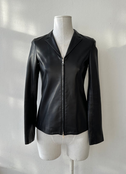 Jil Sander Minimalist Zipper Leather Jacket in size S.