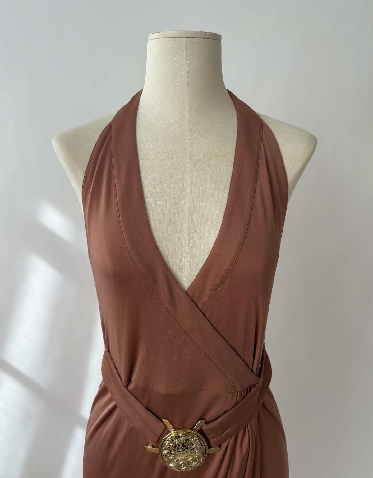 Versace 2005 Vintage Runway Brown Backless Wrap Dress (M)