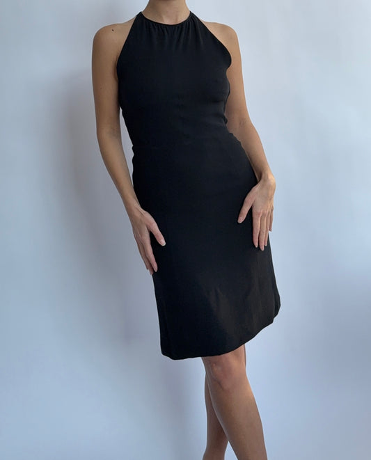 Valentino F/W 2001 Black Silk Beaded Backless Mini Dress