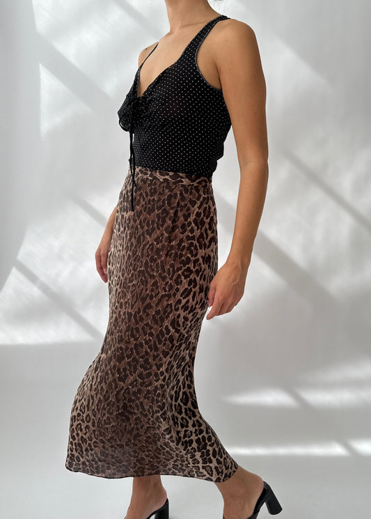 Dolce & Gabbana S/S 1997 Vintage Leopard Animal Print Silk Skirt (S)