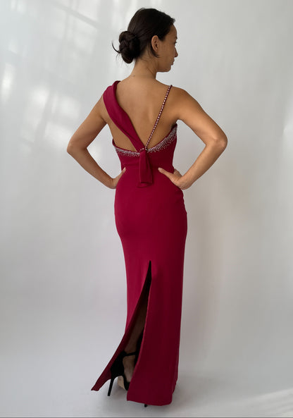 Versace 1998 Red Rhinestone Embellished Gown (S)