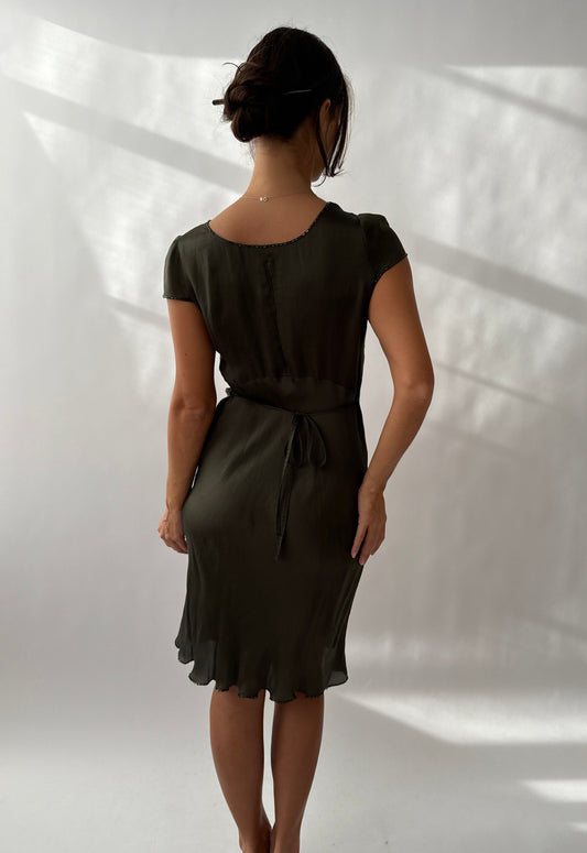 Prada F/W 1997 Beaded Vintage Green Silk Dress (S/M)