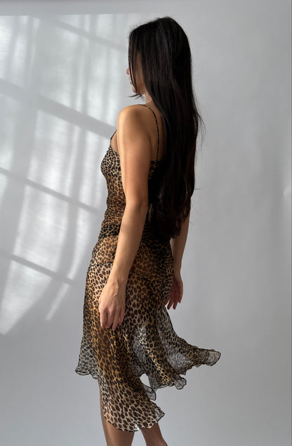 Dolce & Gabbana 1996 Silk Sheer Leopard Asymmetrical Dress (S)