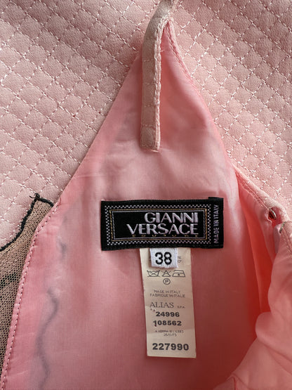 Original Versace label and size tag from vintage S/S 2002 pink lace dress.