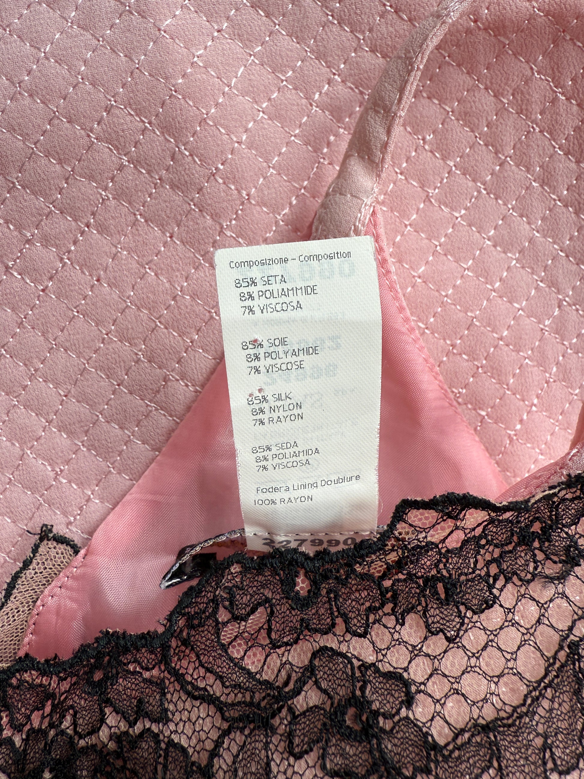 Original Versace composition and care labels from vintage S/S 2002 pink lace dress.

