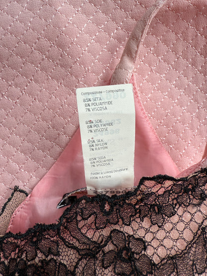 Original Versace composition and care labels from vintage S/S 2002 pink lace dress.

