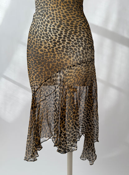 Dolce & Gabbana 1996 Silk Sheer Leopard Asymmetrical Dress (S)