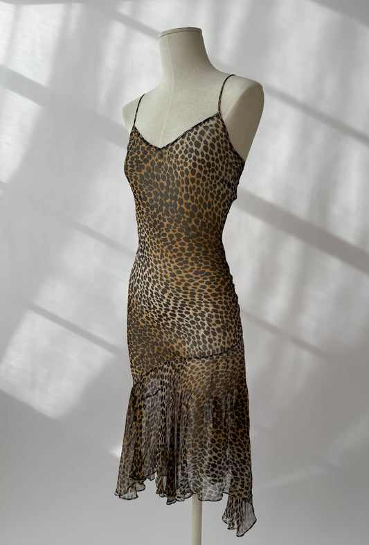 Dolce & Gabbana 1996 Silk Sheer Leopard Asymmetrical Dress (S)