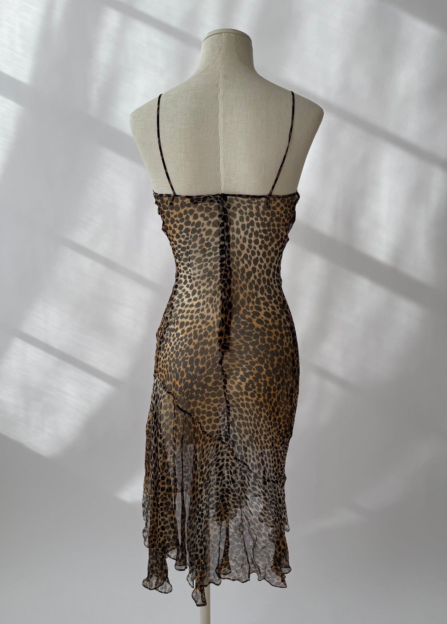 Dolce & Gabbana 1996 Silk Sheer Leopard Asymmetrical Dress (S)