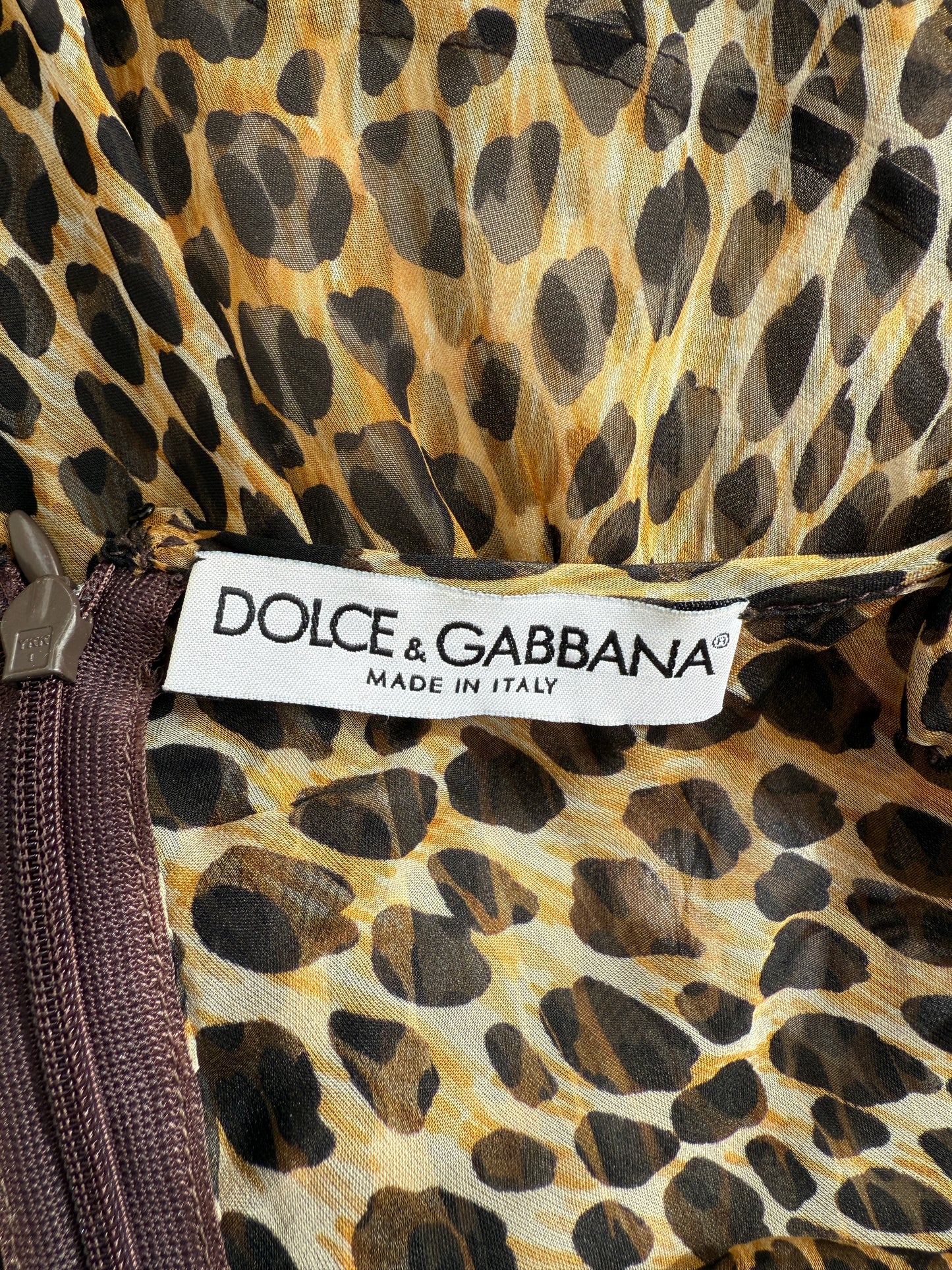 Dolce & Gabbana 1996 Silk Sheer Leopard Asymmetrical Dress (S)
