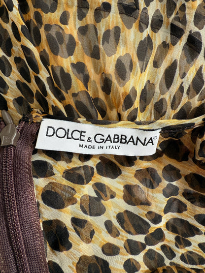 Dolce & Gabbana 1996 Silk Sheer Leopard Asymmetrical Dress (S)