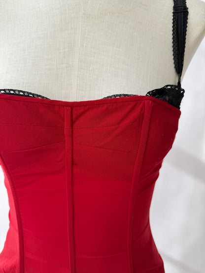Dolce & Gabbana F/W 1997 Vintage Red Bustier Top & Silk Leopard Skirt (S)