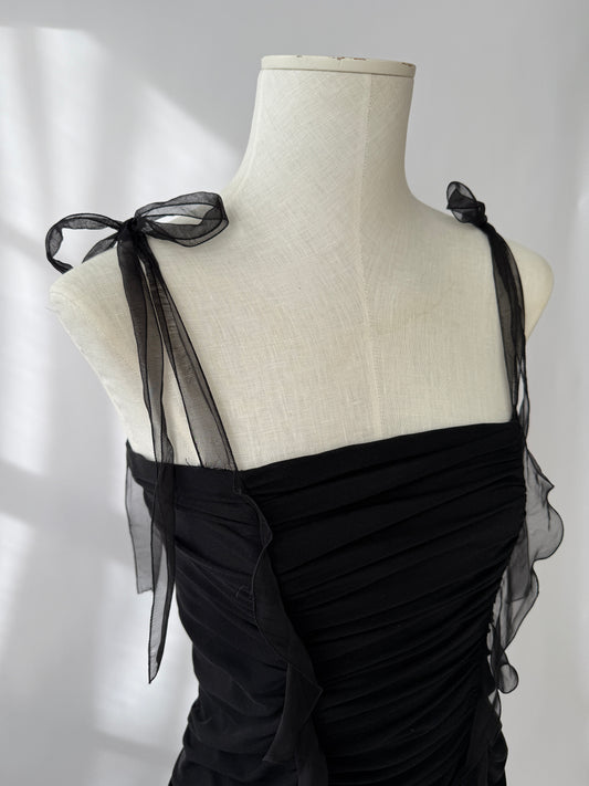 Emanuel Ungaro F/W 2003 Runway Black Silk Ruched Dress (S)