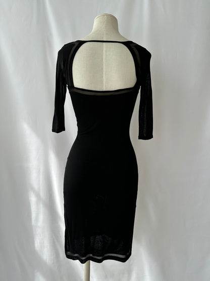 Gucci S/S 2005 Black Open Back Sheer Panelled Midi Dress in size S.