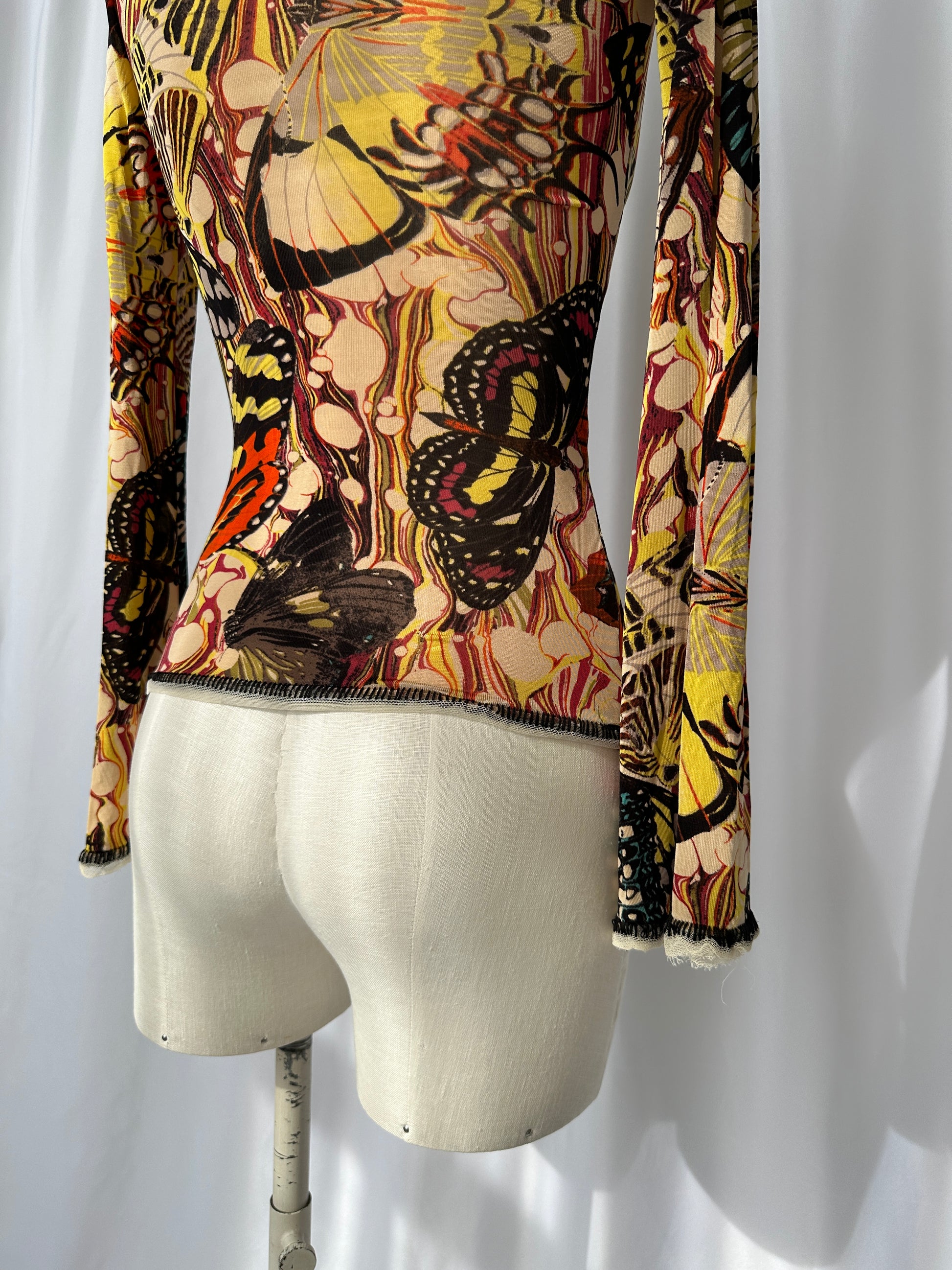 Jean Paul Gaultier Butterfly Print Mesh Lace-up Top S/S 2003