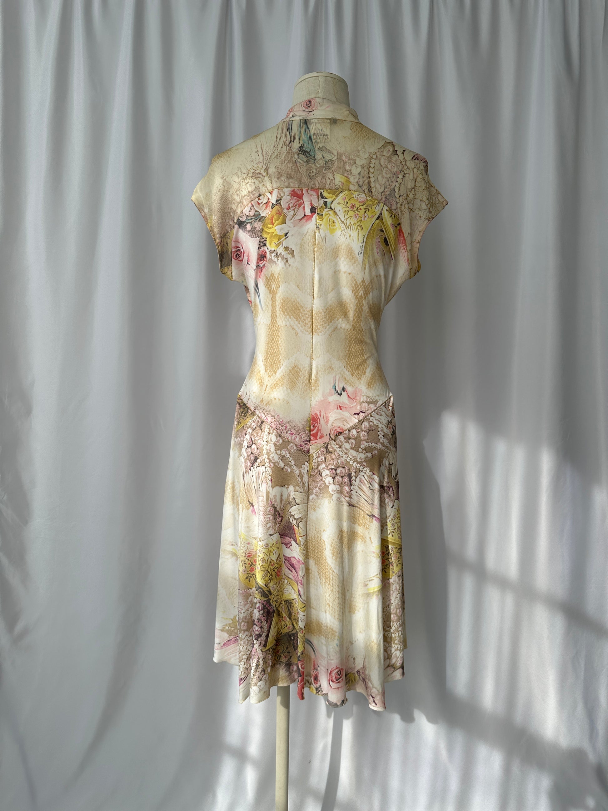 Roberto Cavalli S/S 2003 Angels and Roses Print Silk Dress 