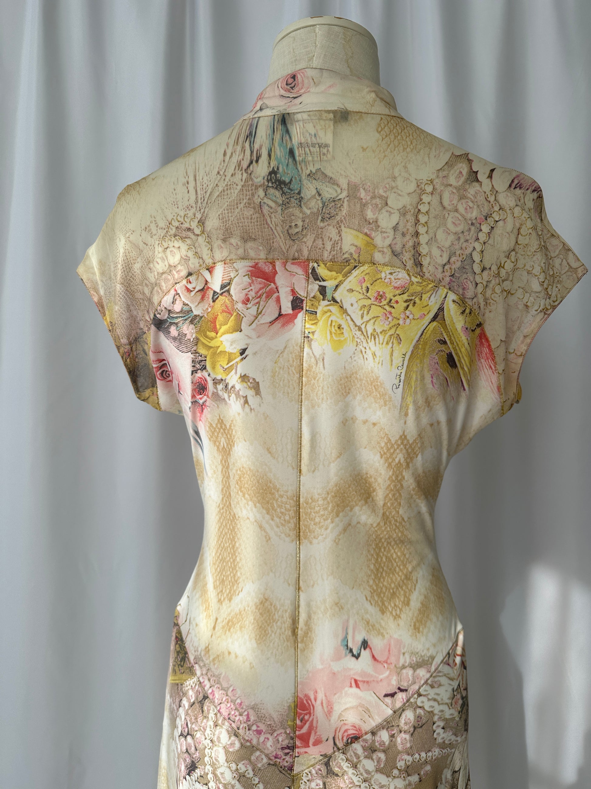 Roberto Cavalli S/S 2003 Angels and Roses Print Silk Dress 