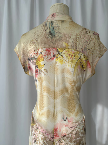 Roberto Cavalli S/S 2003 Angels and Roses Print Silk Dress 