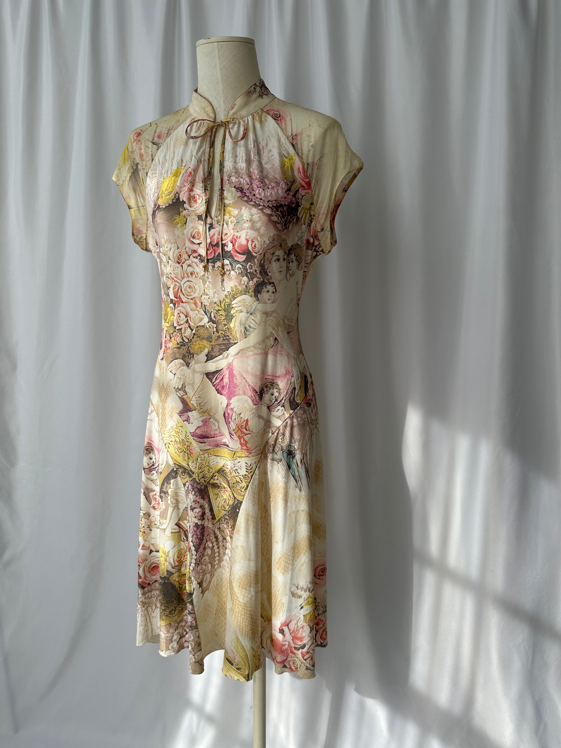 Roberto Cavalli S/S 2003 Angels and Roses Print Silk Dress 