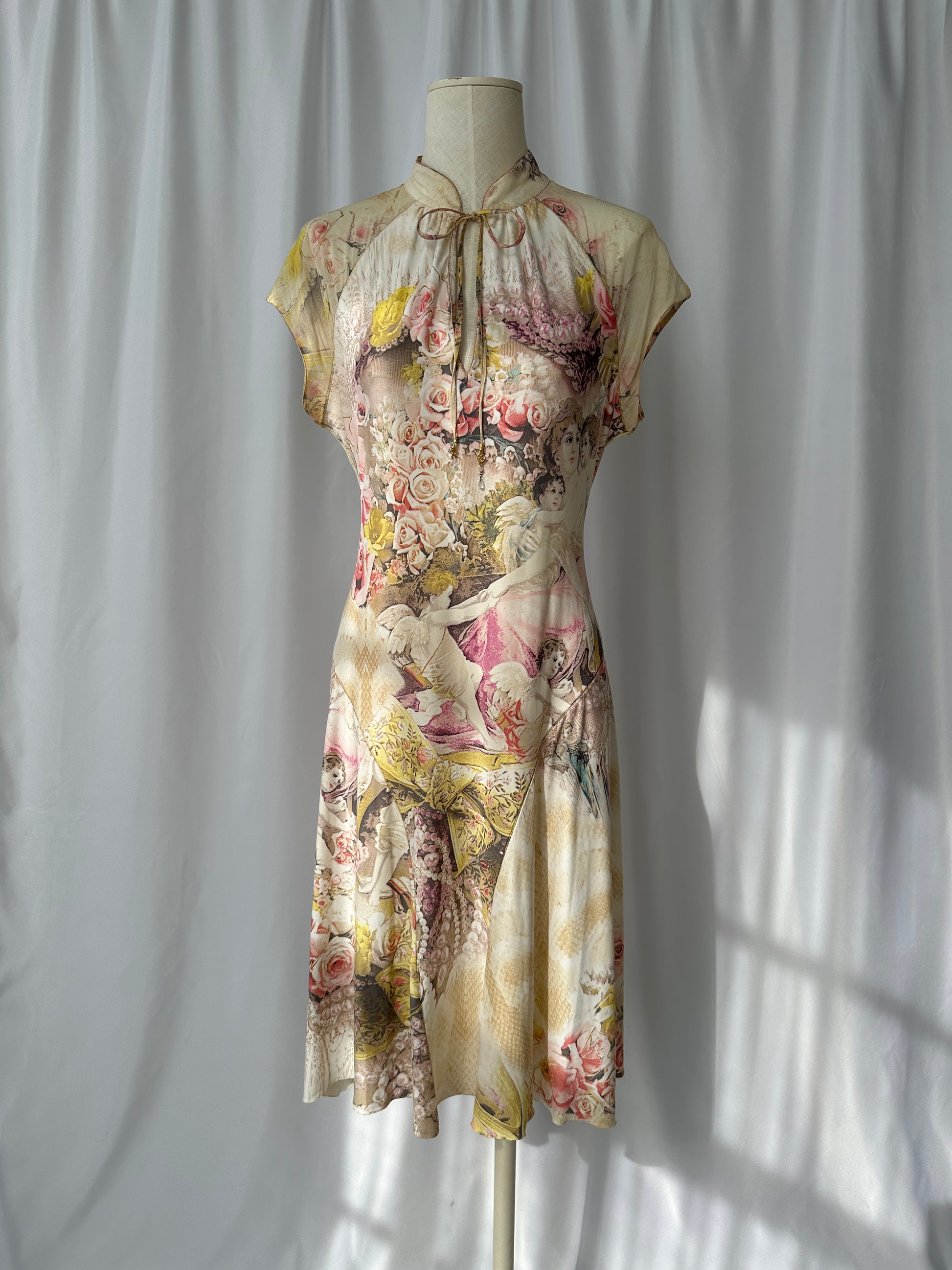 Roberto Cavalli S/S 2003 Angels and Roses Print Silk Dress 