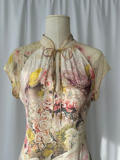 Roberto Cavalli S/S 2003 Angels and Roses Print Silk Dress 