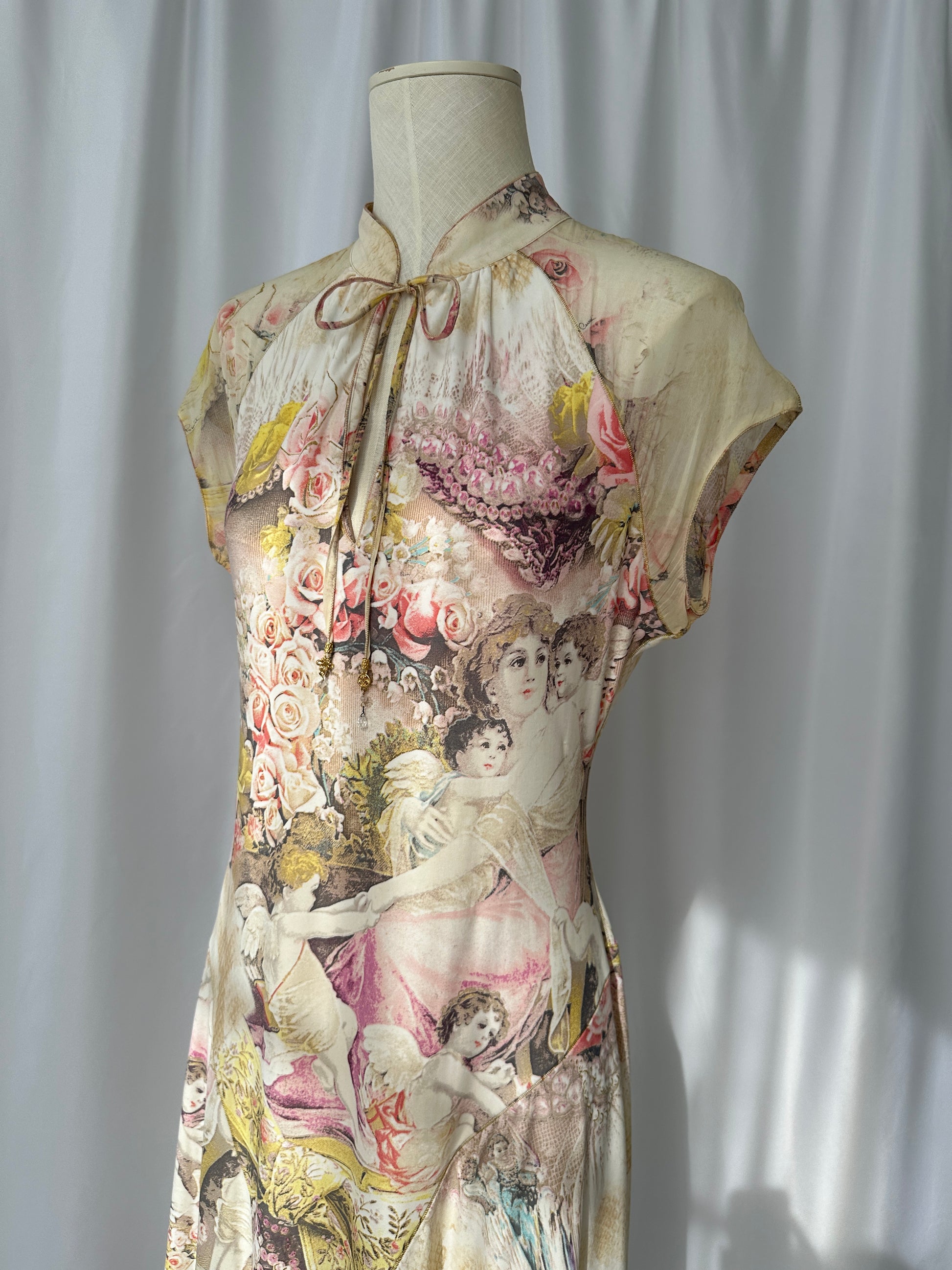 Roberto Cavalli S/S 2003 Angels and Roses Print Silk Dress 