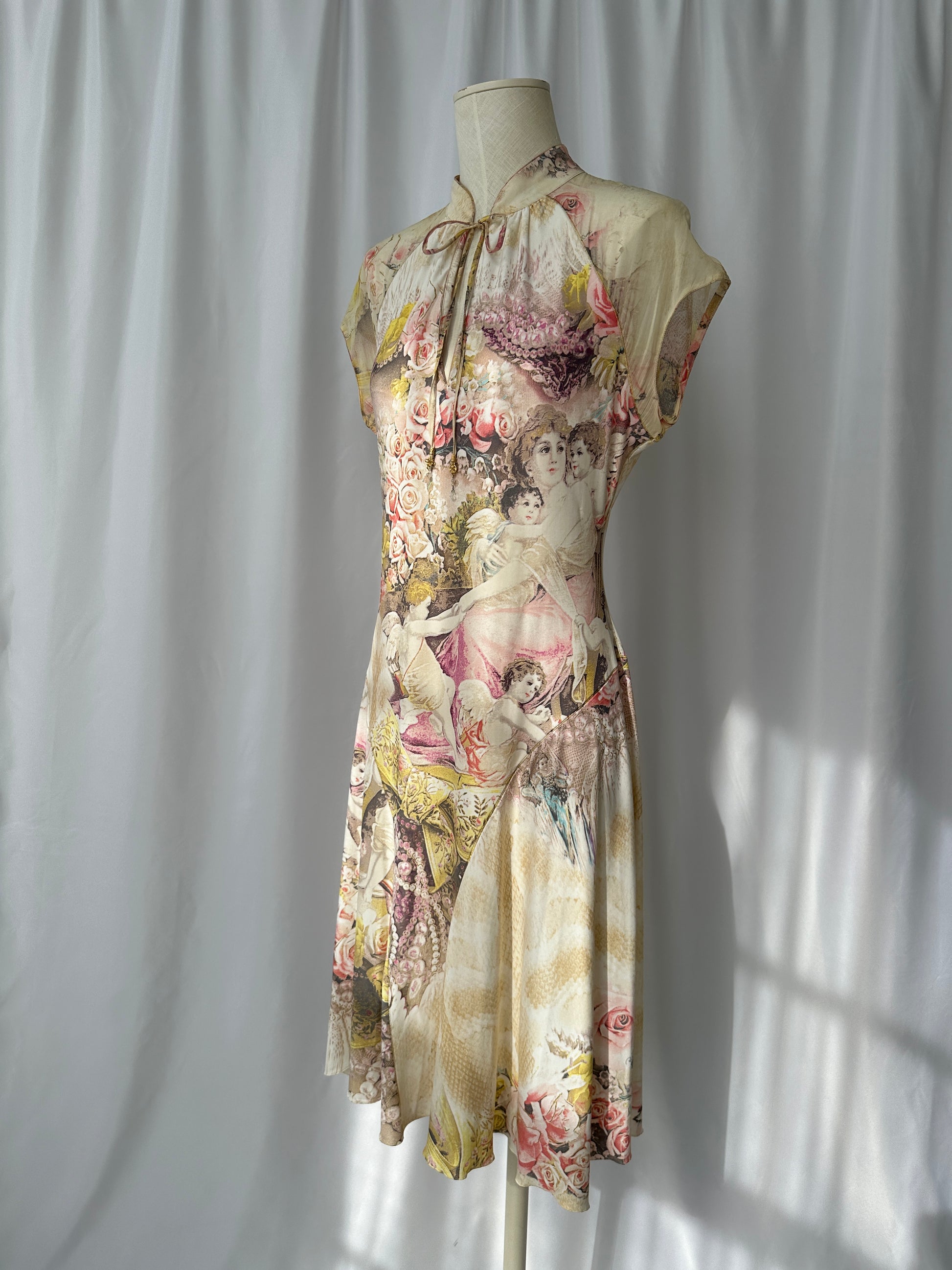 Roberto Cavalli S/S 2003 Angels and Roses Print Silk Dress 