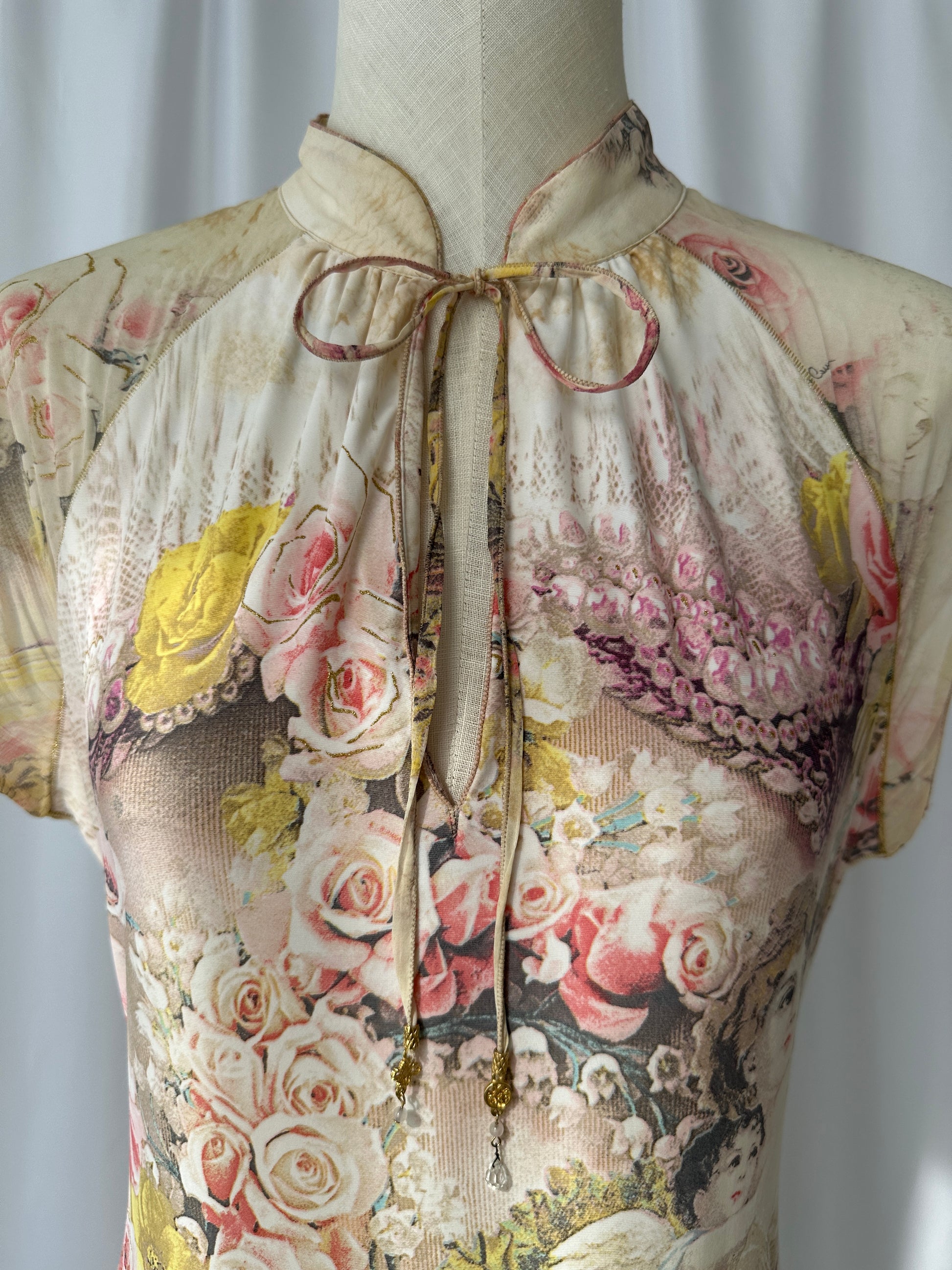 Roberto Cavalli S/S 2003 Angels and Roses Print Silk Dress 