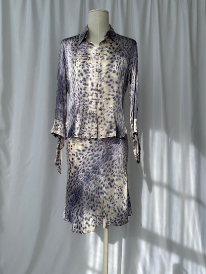 Roberto Cavalli S/S 2000 Silk Leopard Print Set in Purple