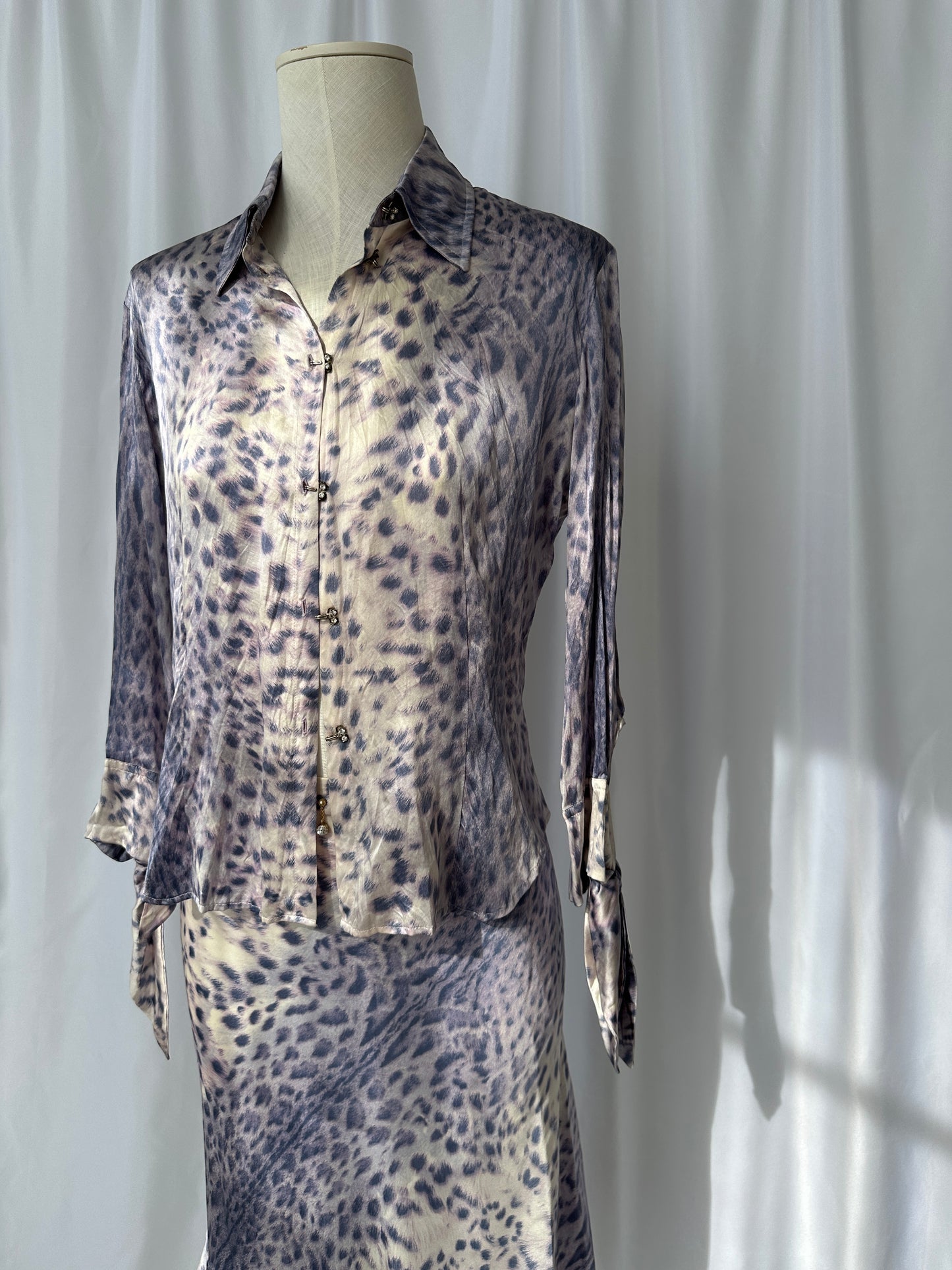 Roberto Cavalli S/S 2000 Silk Leopard Print Set in Purple