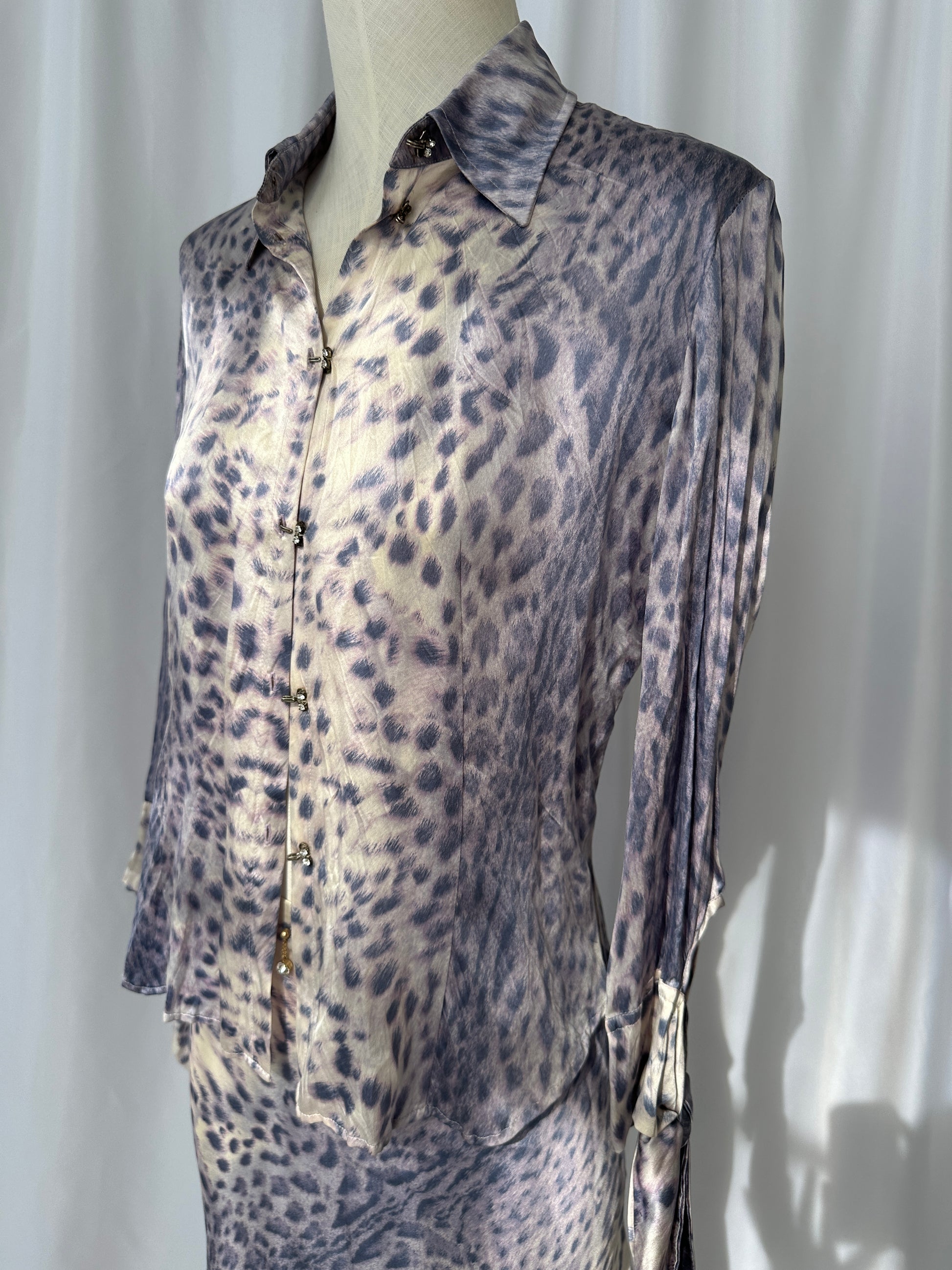 Roberto Cavalli S/S 2000 Silk Leopard Print Set in Purple