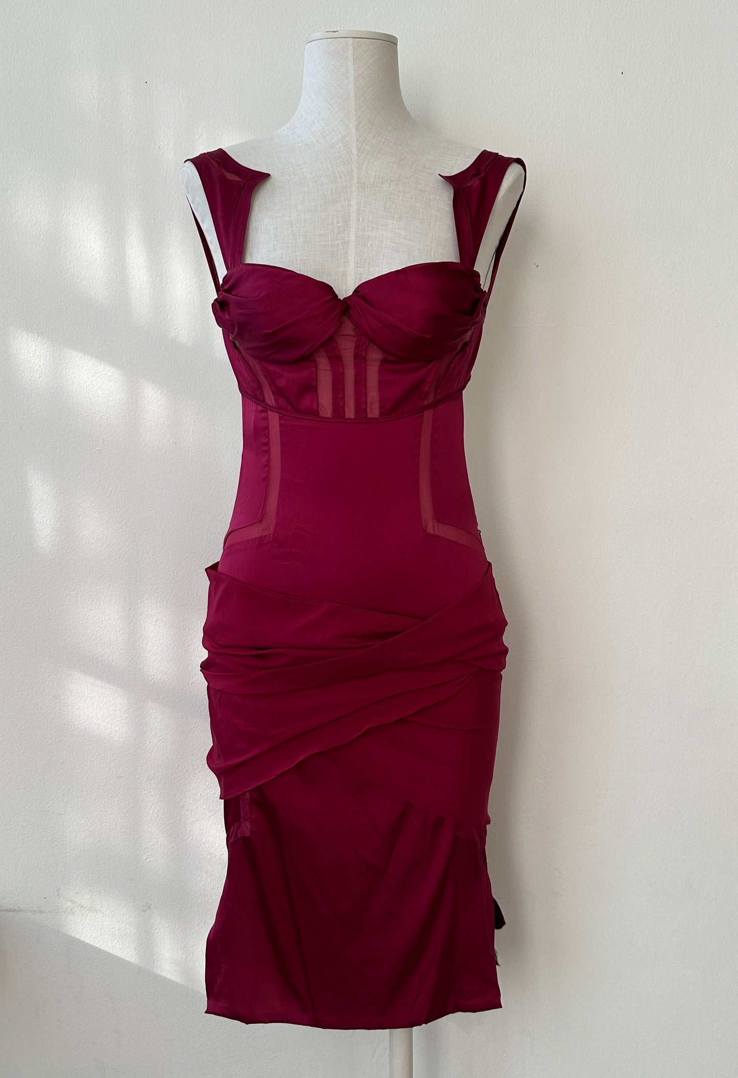 Gucci S/S 2005 Bordeaux Runway Bustier Cutout Open Back Silk Dress (S)