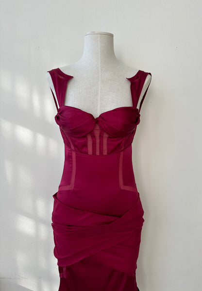 Gucci S/S 2005 Bordeaux Runway Bustier Cutout Open Back Silk Dress (S)