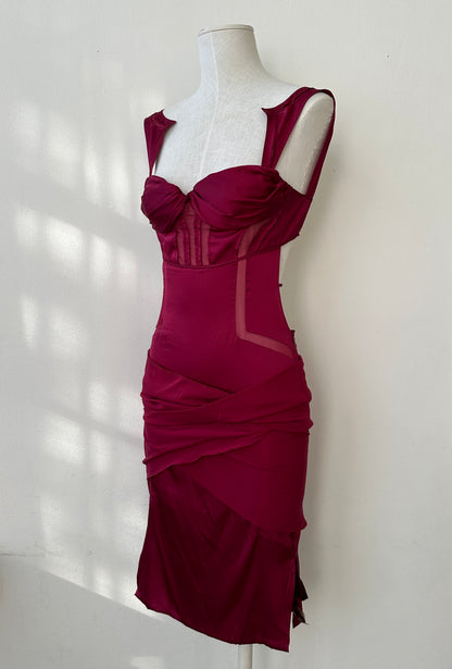 Gucci S/S 2005 Bordeaux Runway Bustier Cutout Open Back Silk Dress (S)