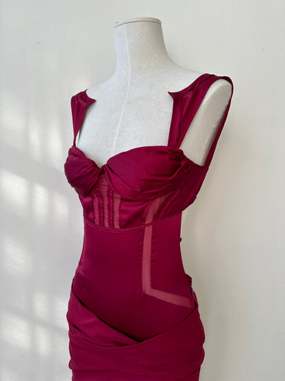 Gucci S/S 2005 Bordeaux Runway Bustier Cutout Open Back Silk Dress (S)