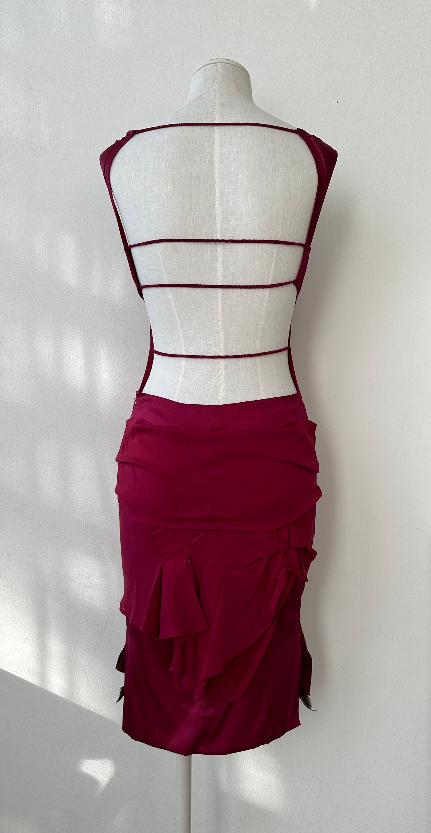 Gucci S/S 2005 Bordeaux Runway Bustier Cutout Open Back Silk Dress (S)