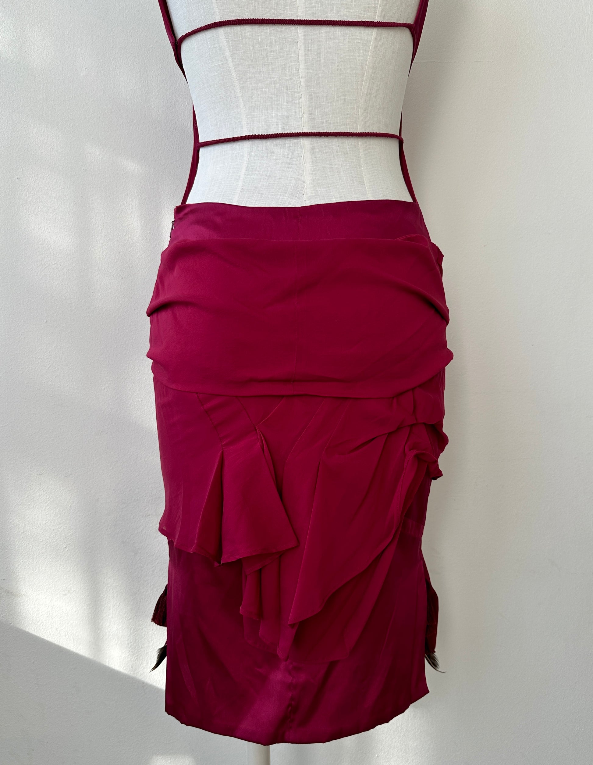 Gucci S/S 2005 Bordeaux Runway Bustier Cutout Open Back Silk Dress (S)