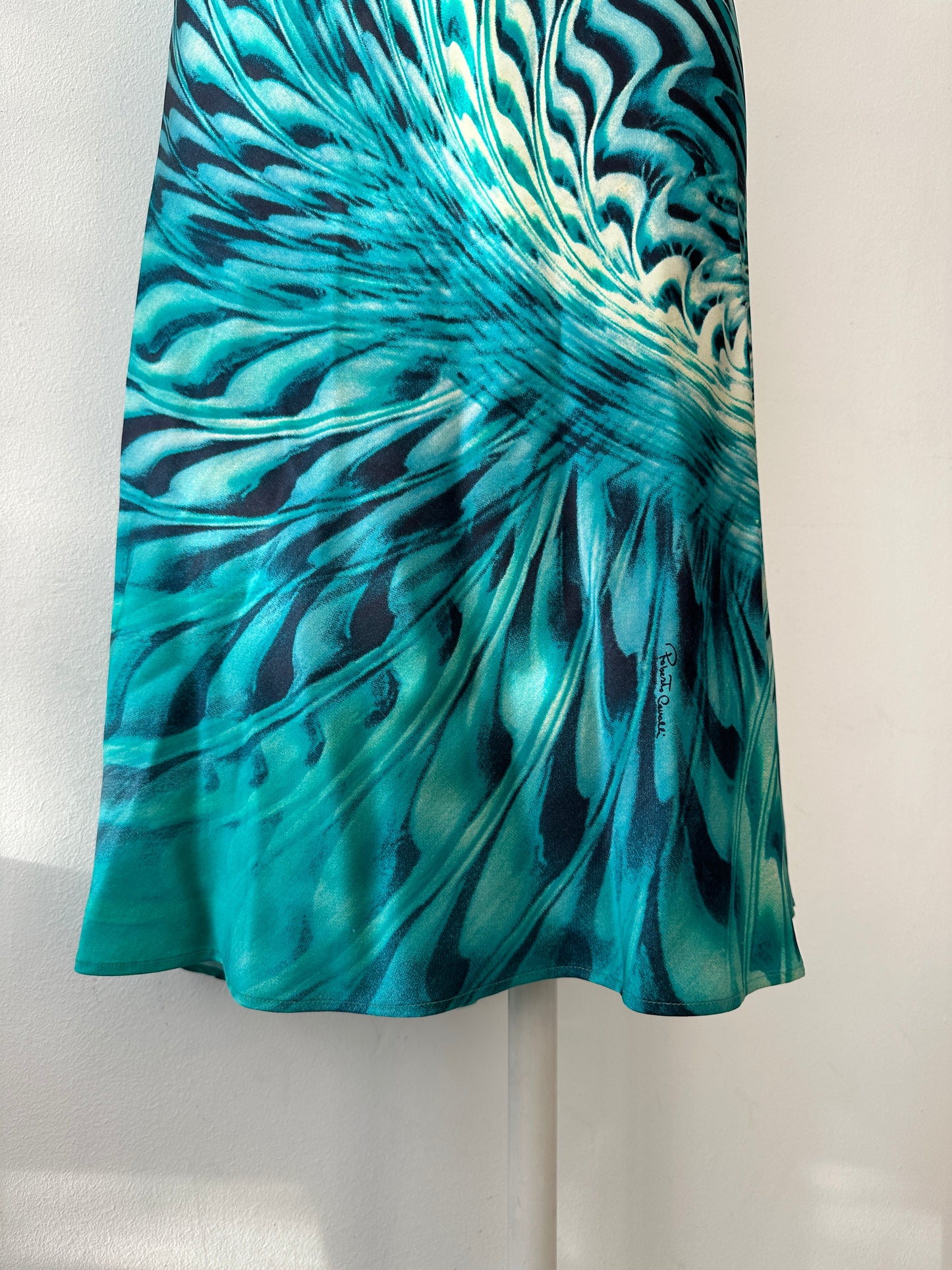 Roberto Cavalli S/S 2001 Psychedelic Swirl Print Silk Midi Dress in size S.