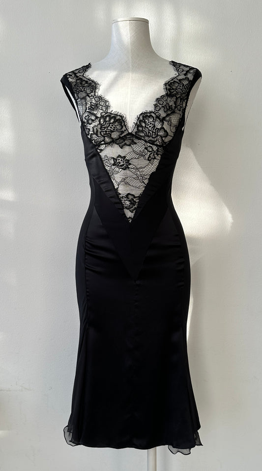 Dolce & Gabbana 90's Black Lace and Silk Décolleté Dress in size XS/S.