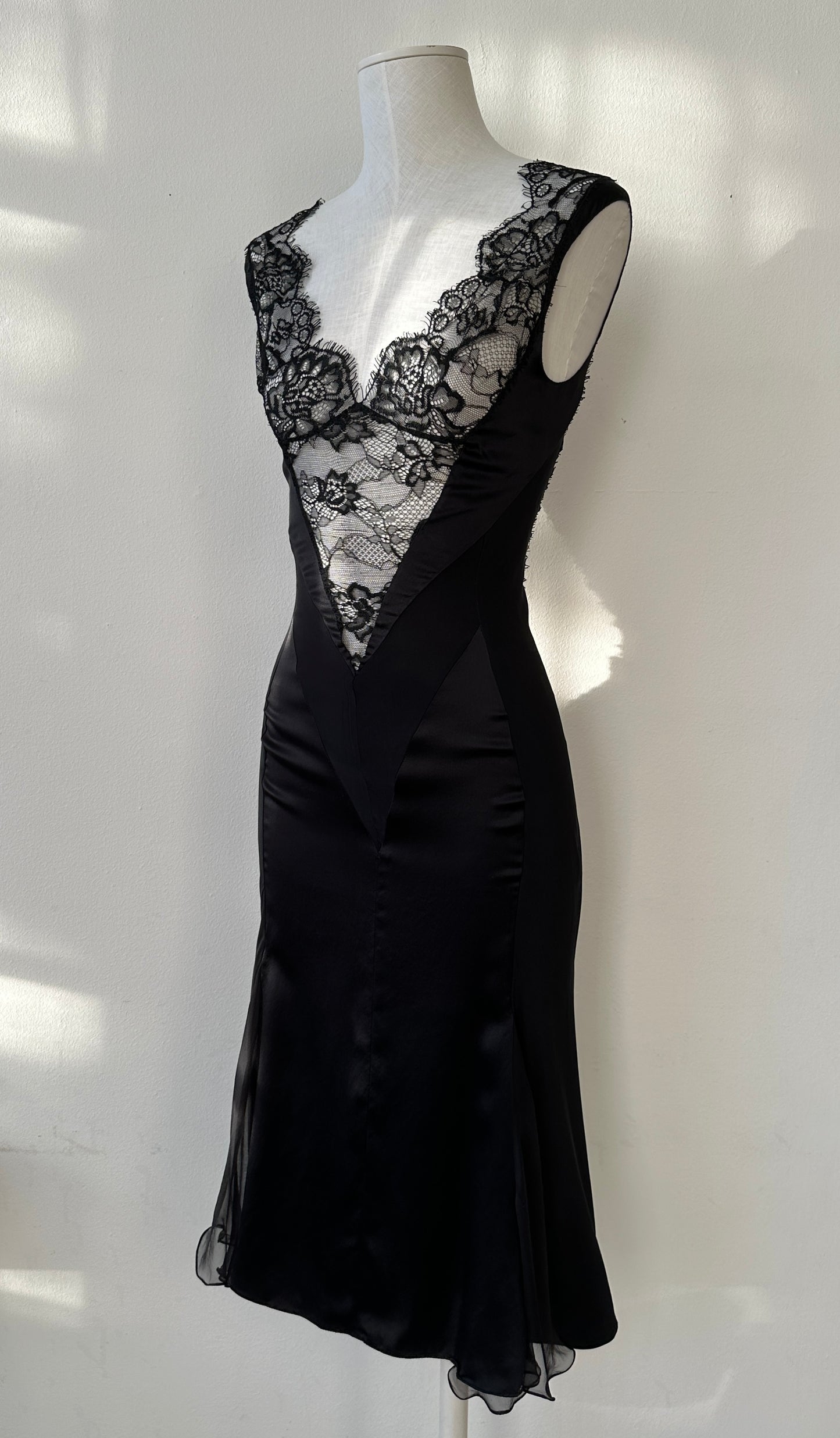 Dolce & Gabbana 90's Black Lace and Silk Décolleté Dress in size XS/S.